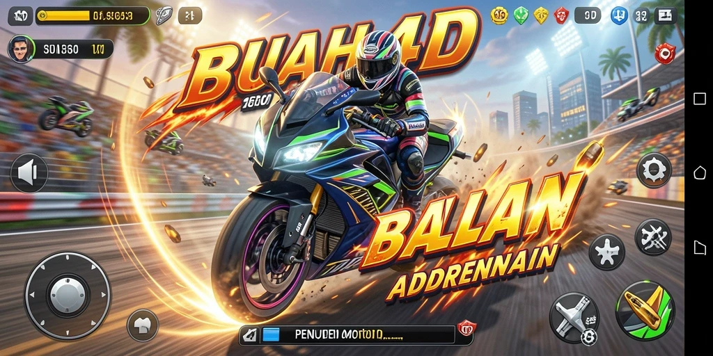 Tampilan gameplay menegangkan dalam BUAH4D saat balapan motor.