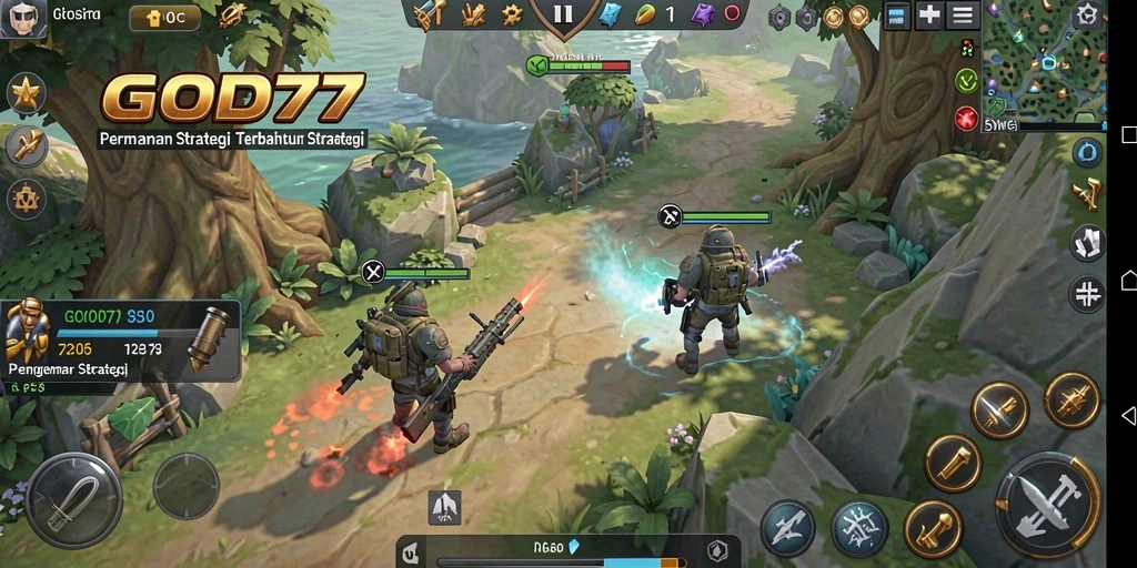 Tangkapan layar gameplay <strong>GOD77</strong> dengan pertempuran strategi yang mendalam.