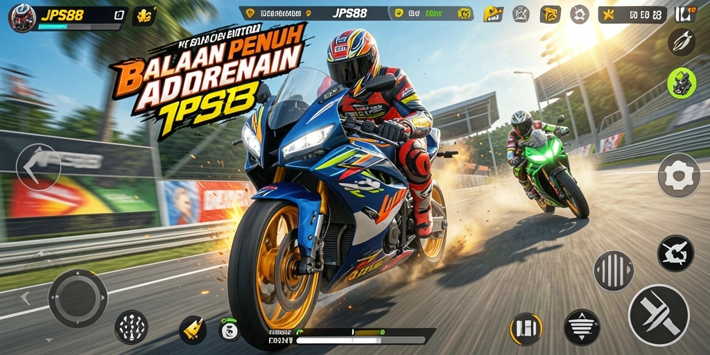 Tampilan gameplay JPS88 yang mendebarkan saat balapan motor.