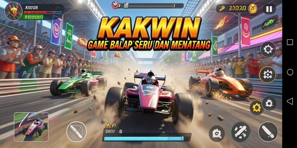 Tampilan gameplay KAKWIN yang menegangkan saat balapan.