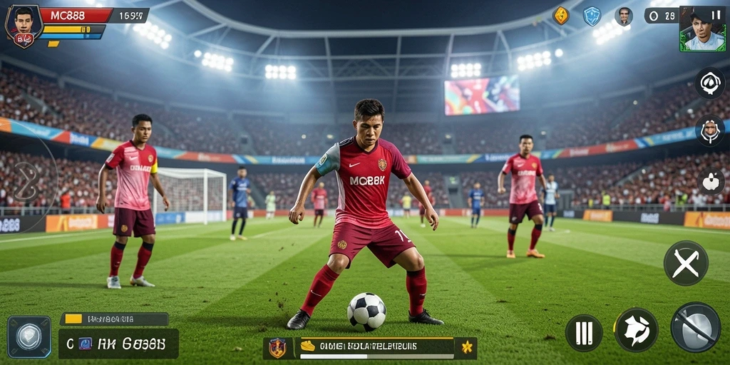 Tampilan gameplay menarik dari MC888 dengan aksi sepak bola yang seru.