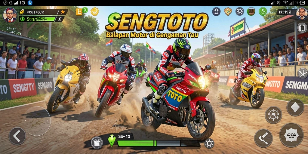 Screenshot gameplay SENGTOTO yang menampilkan balapan motor yang seru.