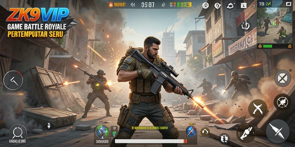 Tampilan gameplay ZK9VIP menampilkan aksi Battle Royale yang mendebarkan.